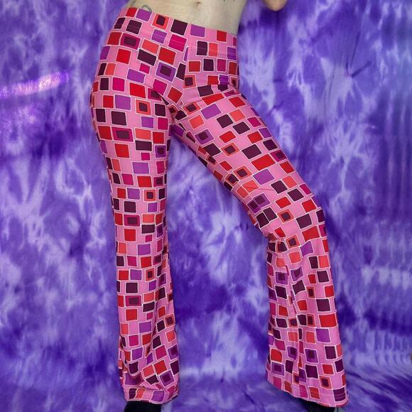 Vtg y2k Pink and purple retro style flare pants - Picture 1 of 5